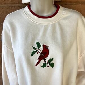M & C Sportswear Cardinal Sweatshirt Holly Berries Bling Womens XL Cream Red